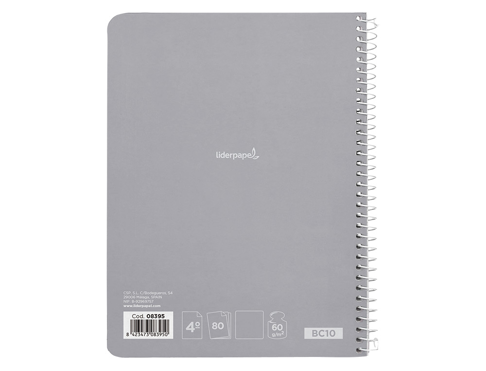 CUADERNO ESPIRAL LIDERPAPEL CUARTO SMART TAPA BLANDA 80H 60GR LISO SIN MARGEN COLORES SURTIDOS